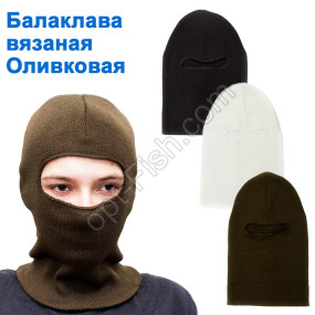 Балаклава-феска вязаная оливковая (с прорезью для глаз)